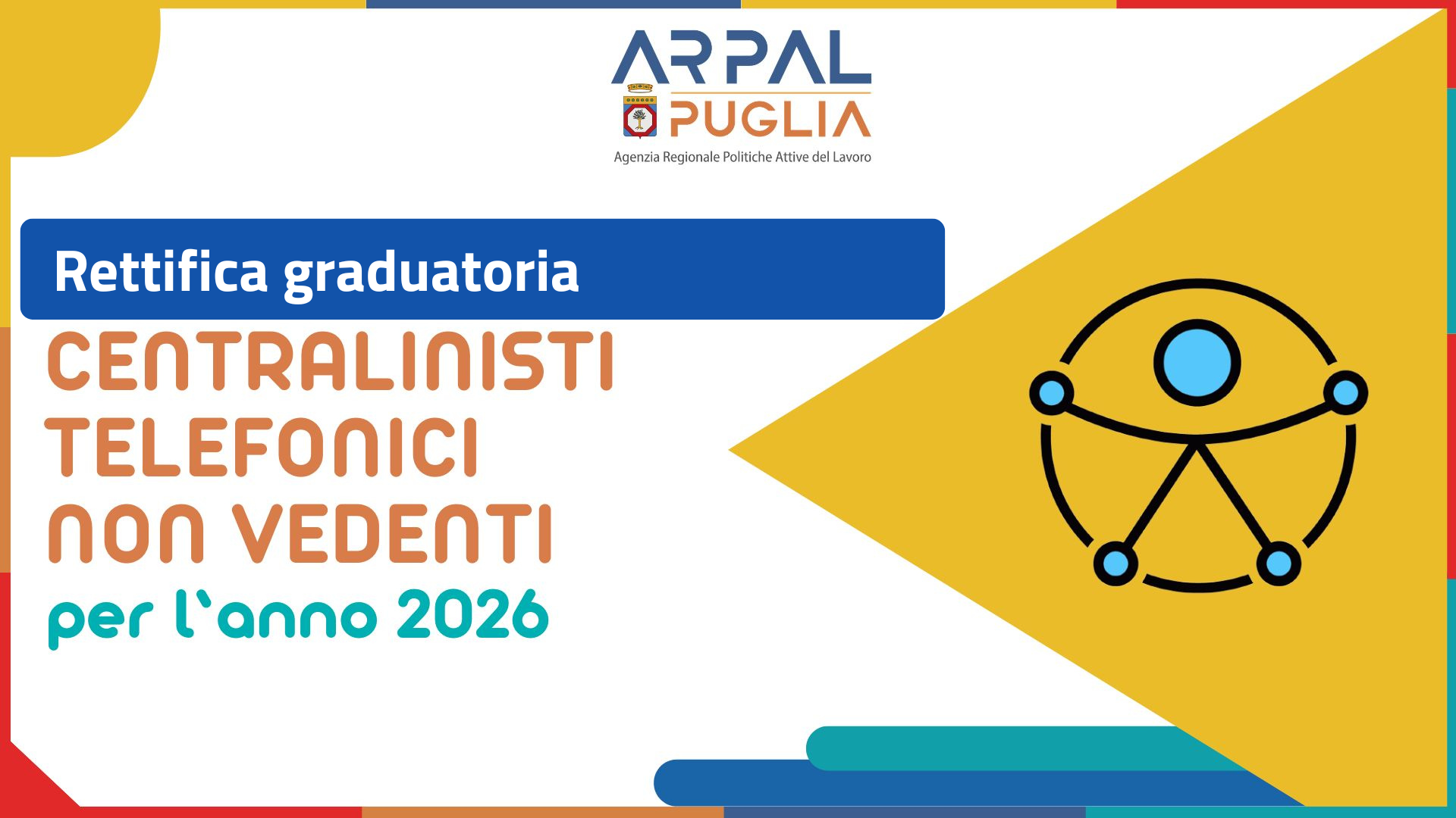 LEGGE 113/1985. RETTIFICA GRADUATORIA CENTRALINISTI TELEFONICI NON VEDENTI PER L’ANNO 2026 DEGLI ISCRITTI NELLE LISTE DELL’AMBITO TERRITORIALE DI BRINDISI AL 31.12.2025.